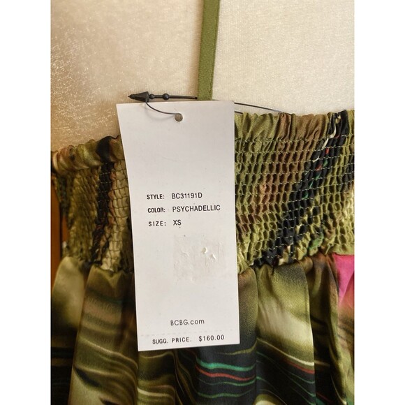 BCBGMAXAZRIA psychedelic Multi Spaghetti Ruffle open Back Maxi Dress Sizes XS/S - Picture 9 of 13